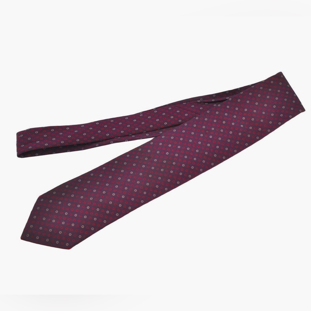 Authentic HERMES Burgundy Purple 100%  Silk Geometric Tie